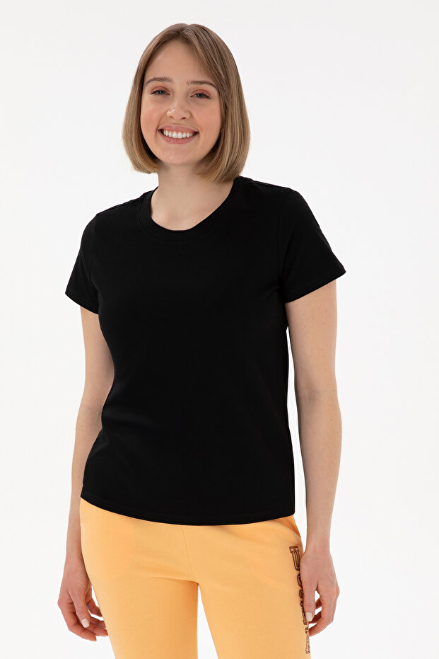 Women's Black Crew Neck Basic T-Shirt 50305879-Vr046