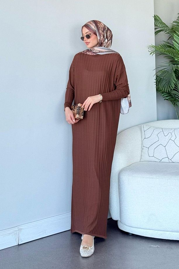 Nur Merserize Elbise Acıkahve - 3