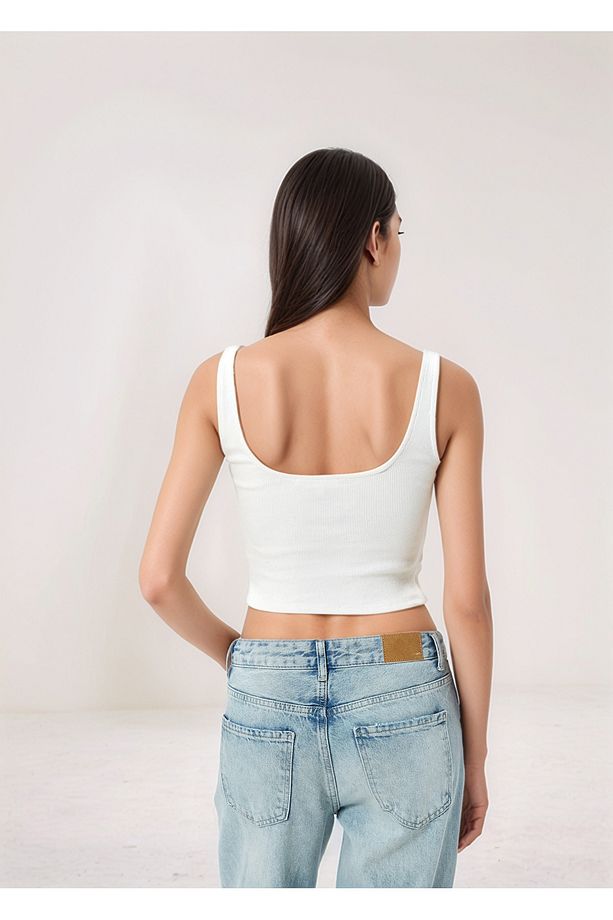 Askılı Fitilli Basic Crop Atlet - Çift Kat Astarlı (%100 PAMUK) - 4