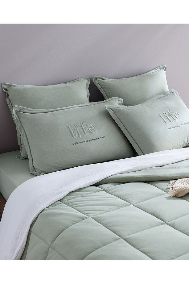 Bobigny King Size SuperSoft Comforter Set - Mint Yeşili - 5