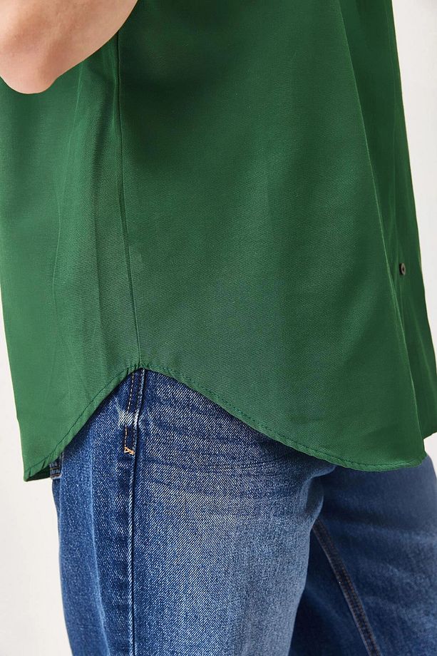 Kadın Yeşil Oversize Uzun Basic Gömlek Bccl-253000 - 2