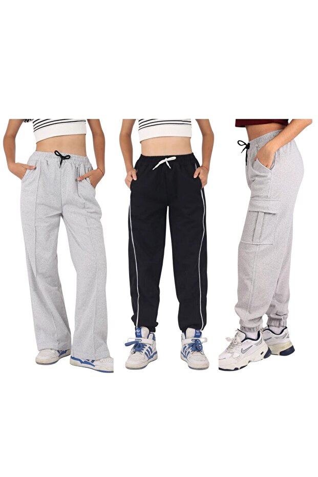 Pipe-ended-middle belted-cargo pocketed 3-pack girl bottom