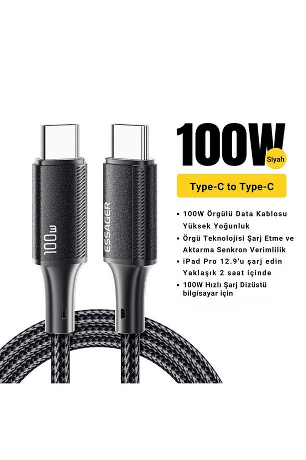 E-marker Çipli 0.25cm 100w Type C To Type C Şarj Kablosu 480mbps Veri Aktarım Şarj Akım Koru - 2