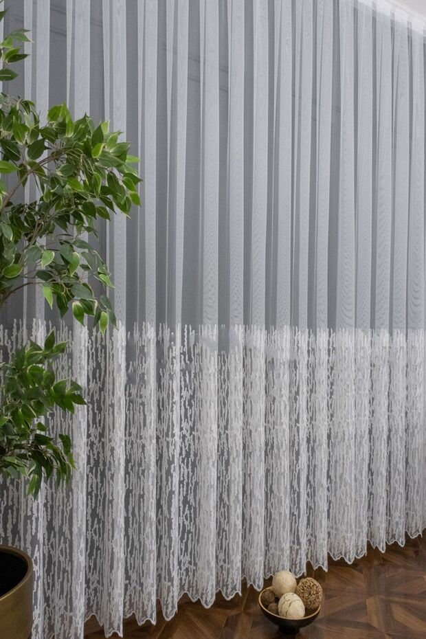 Farbateks Planting Dina Embroidered Wide Pattern Skirt 3 Layers Pleated Tulle Curtain