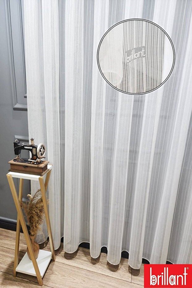 Farbateks New Modern 3-Layer Tulle Curtain with Knitted Stripes
