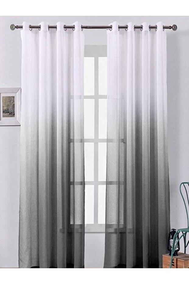 Gray Anthracite Black Rustic Eyelet Tulle Curtain Gradient Color Transitional Tulle
