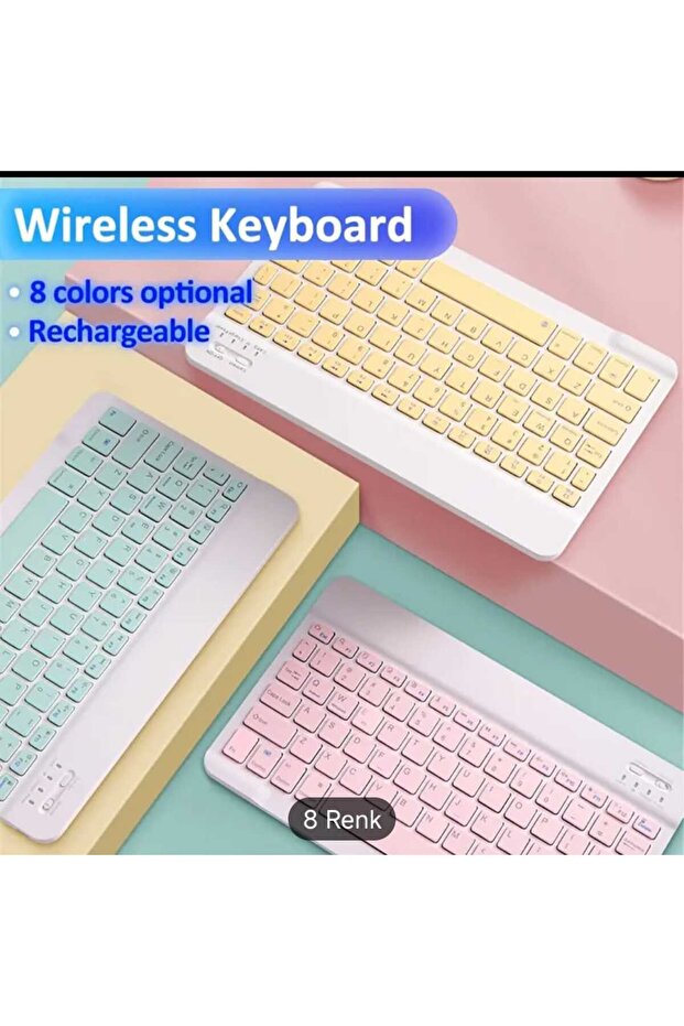 Kablosuz 8 Renkli Bluetooth Klavye Mouse+set - 2