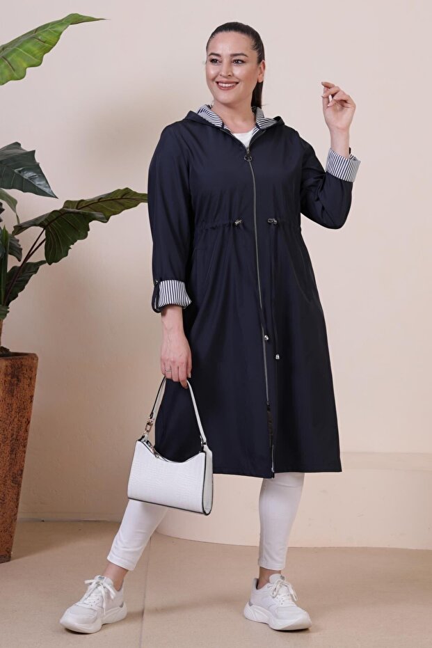Women's Long Hijab Trenckot Large Size Zippered Trenc