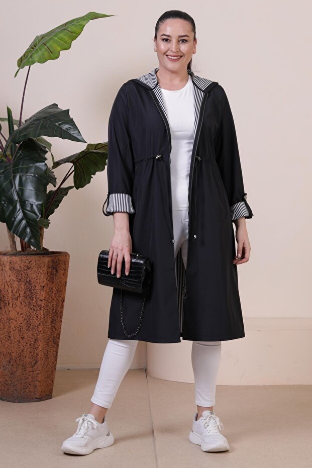 Women's Long Hijab Trenckot Large Size Zippered Trenc