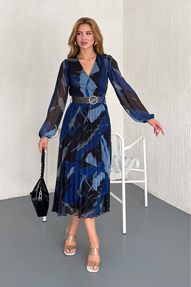 women lined midi length chiffon dress NBK20301