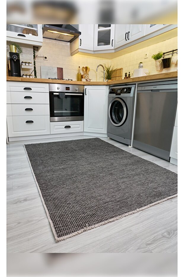 Halı Pandor 2415 Antrasit Yıkanabilir Yumuşak Dokulu Modern İnce Dokuma Şık Makine Halısı - 1