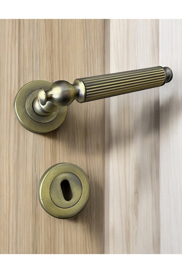 Kapı Kolu Antik Sarı Kapı Kolu Rustik Kapı Kolu Takımı Antik Kapı Kulpu ODA Rozetli - 3