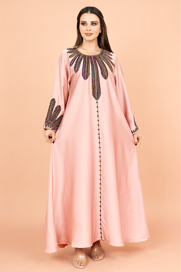 Solid Embroidered Jalabiya - 1