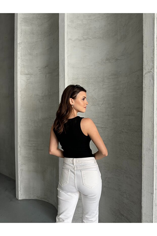 Women's Ribbed Look Thick Strap Basic White Undershirt - 2