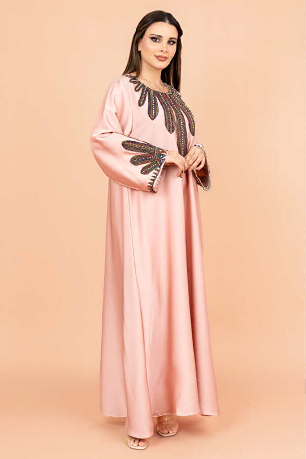 Solid Embroidered Jalabiya - 3