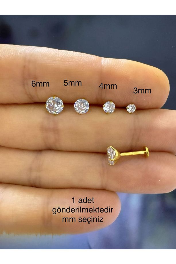 1 ADET G23 TİTANİUM ZİRKON TEK TAŞ  TRAGUS HELİX FLAT LOBE UYUMLU LABRET PİERCİNG - 1