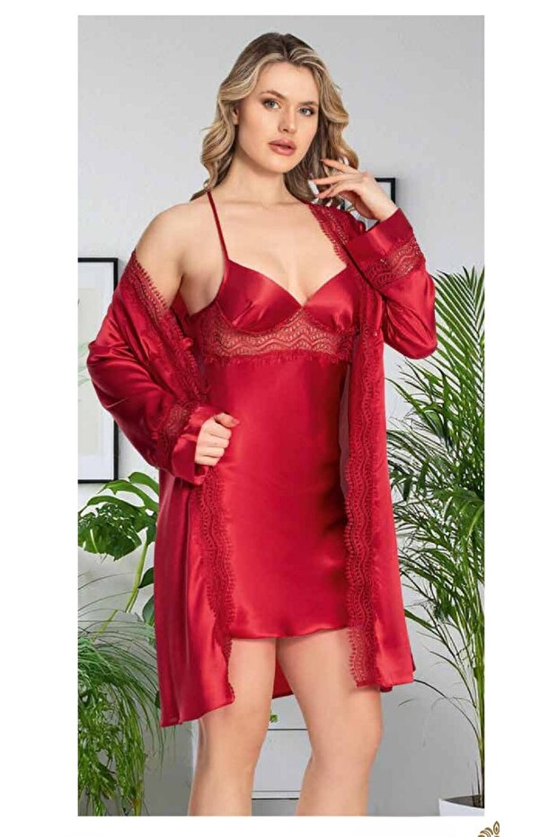 Women's Satin Lace Detailed 6-Piece Dowry Nightgown Set Th55Cl7Vrjrm