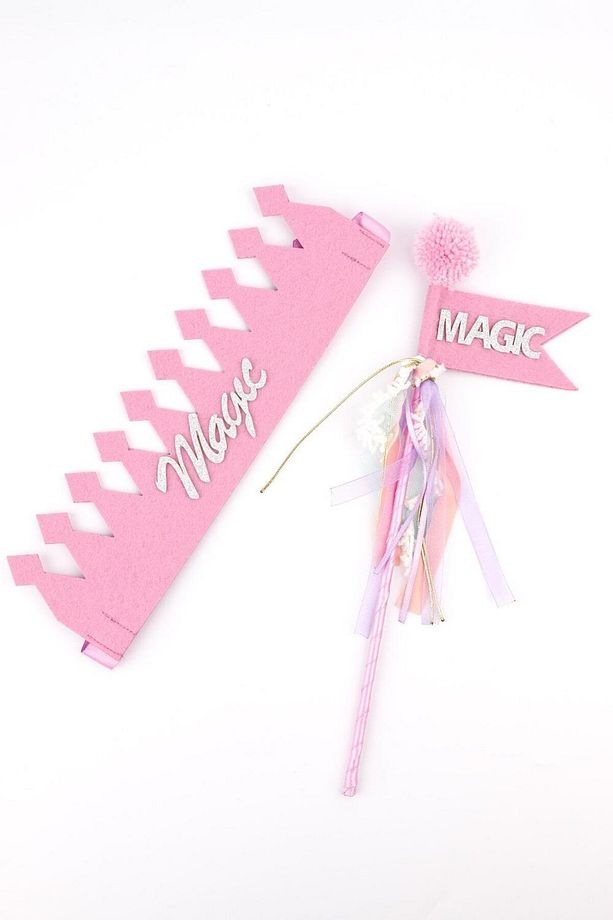 Lila Simli Magic Yazılı Taç Ve Asa Set - 1