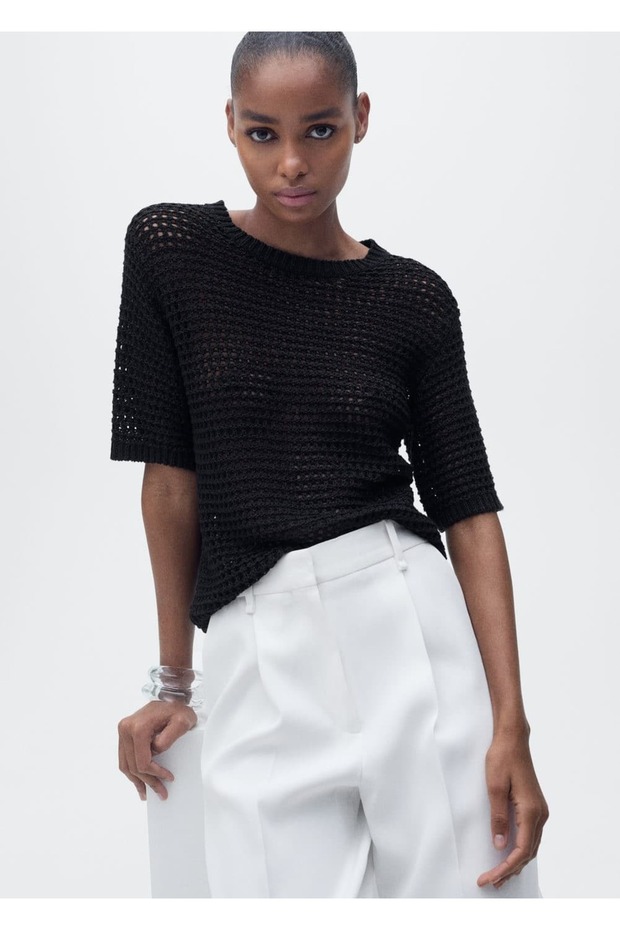 Kısa kollu ajur triko kazak - 1