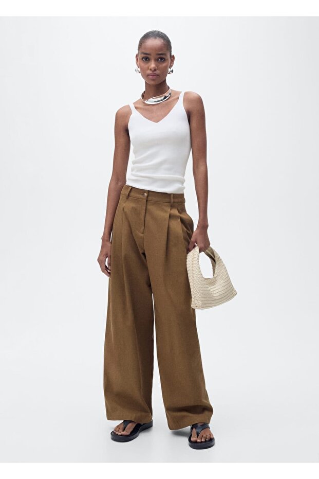 V yakalı triko bluz - 2