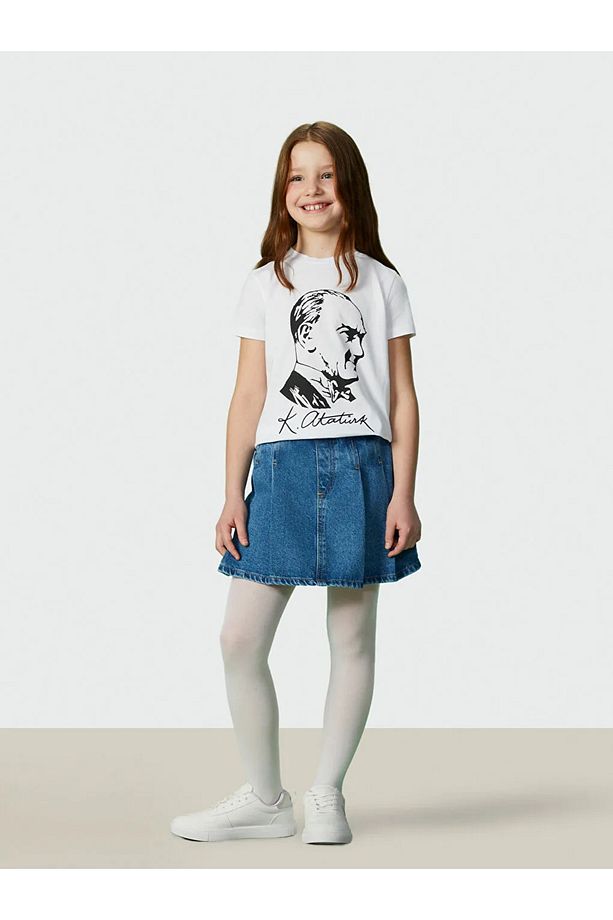 LCW Kids İndigo Beli Lastikli Kız Çocuk Jean Şort Etek - 1