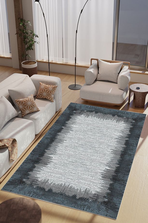 Mavi Çizgi Desenli Makinede Yıkanabilir Salon Halısı Yatak Odası Halısı & Yolluk Modelleri - 1