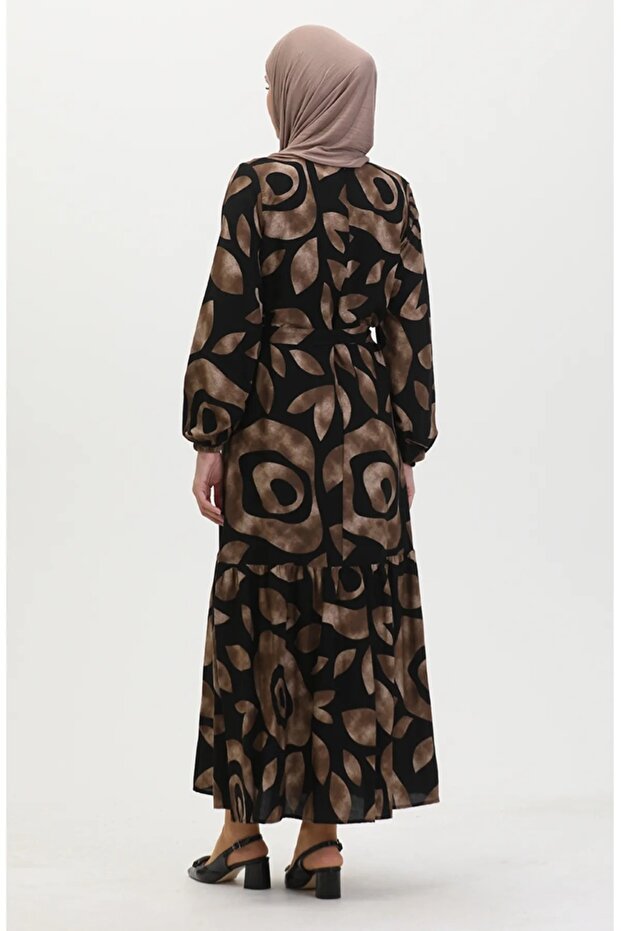 Desenli Tesettür Elbise - 3