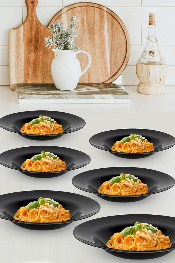 6'lı Set Friends Time Siyah Makarna Tabağı Salata Tabağı 28 cm Tabak Set - 1