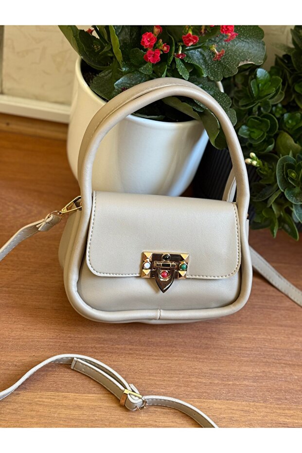 Women's Shoulder Bag with Colorful Lock Detail