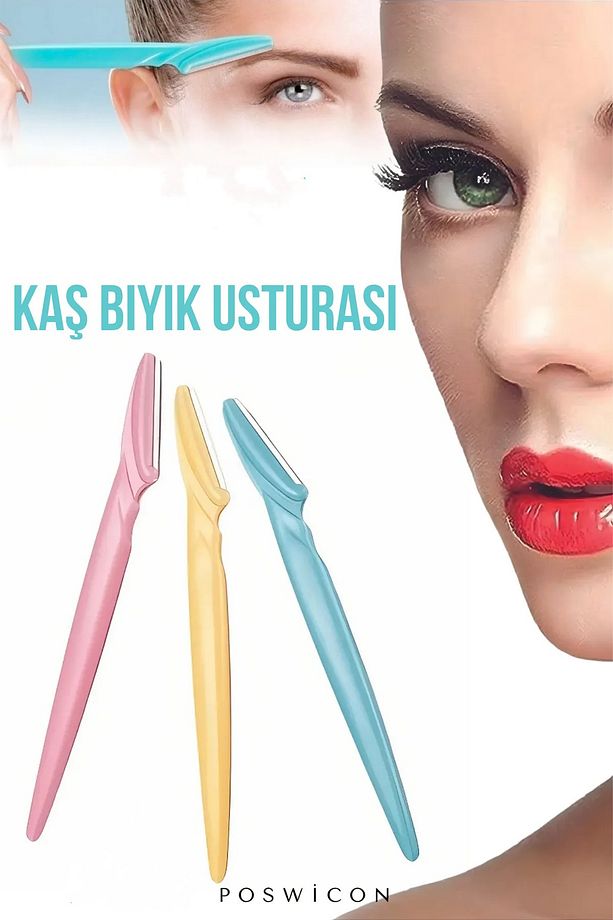 Kaş Ve Yüz Usturası Kaş Alma Ve Düzenleyici Tek Katlamalık Jilet 1 pakette 3 renk - 1