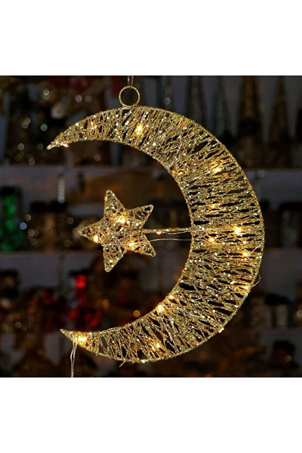 Battery-powered Crescent and Star Decoration, Diameter 50cm