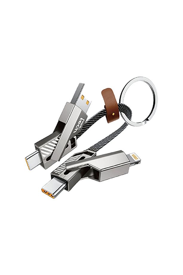 Nettech NT-DC44 4 in 1 60W İp Örgü USB To Micro + Lightning + Type-C Şarj ve Data Kablosu (Gri) - 1