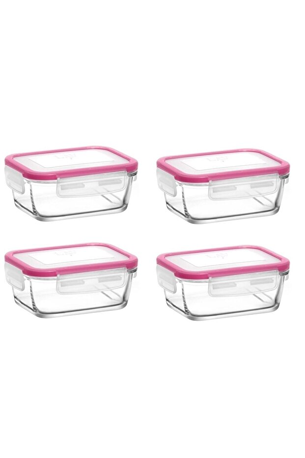 Fresco Pink Lid 4-Piece Storage Container Breakfast 400cc Frs-237