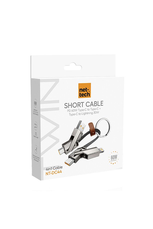 Nettech NT-DC44 4 in 1 60W İp Örgü USB To Micro + Lightning + Type-C Şarj ve Data Kablosu (Gri) - 2