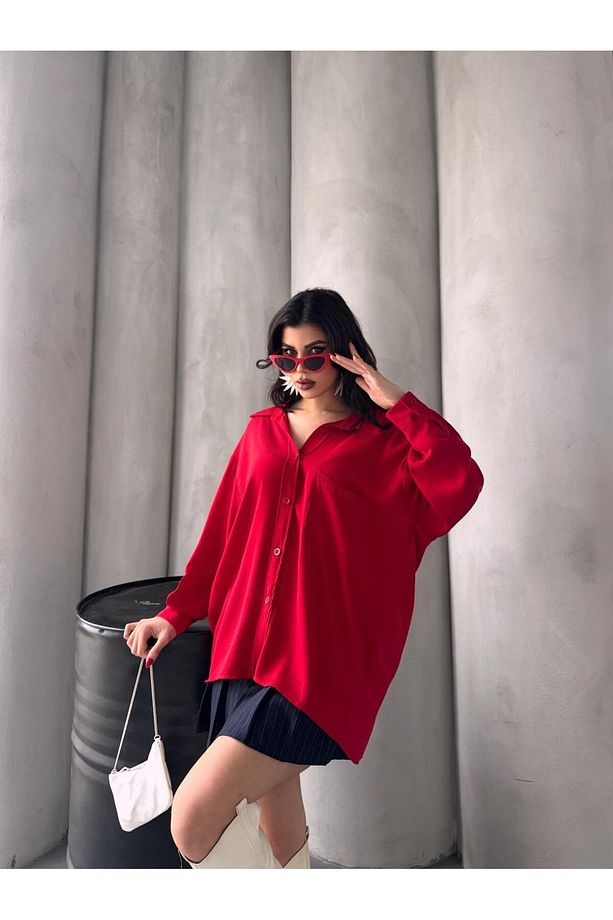 Kadın Flory Ayrobin Oversize Tek Cep Gömlek - 4