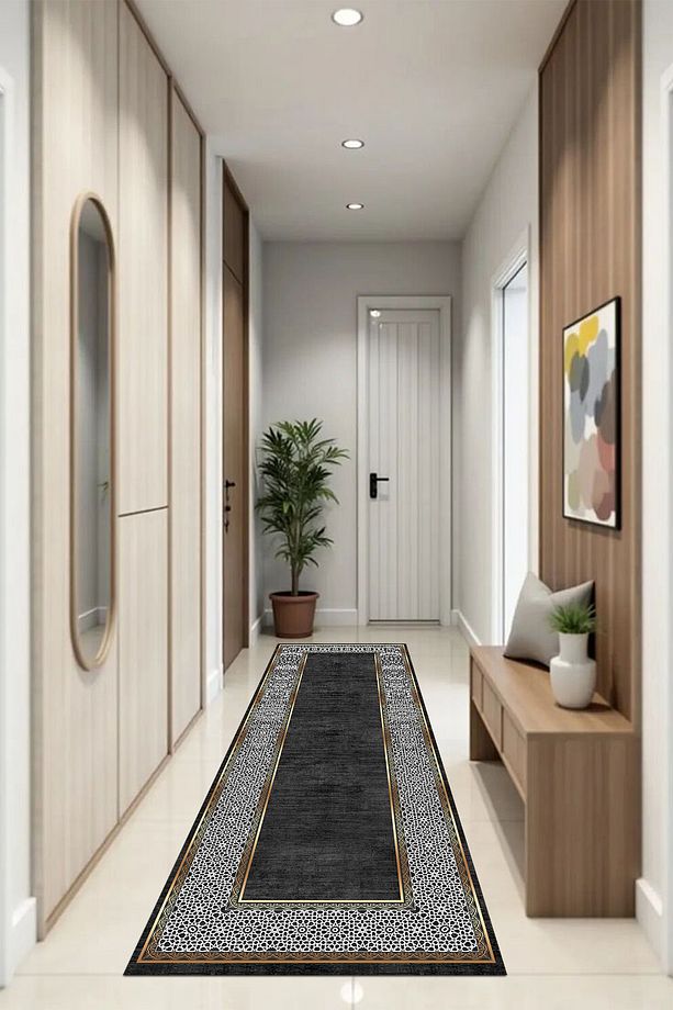Siyah Haşmetmeab Desenli Makinede Yıkanabilir Salon Halısı Yatak Odası Halısı & Yolluk Modelleri - 4