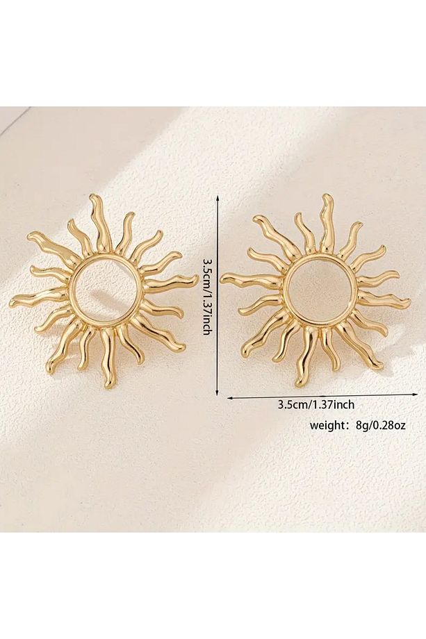 1 Çift Boho-Şık Ayçiçeği Çivi Küpeler - Zarif - 4