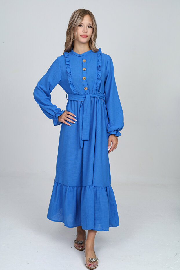 Girl's Long Aerobin Linen Hijab Dress
