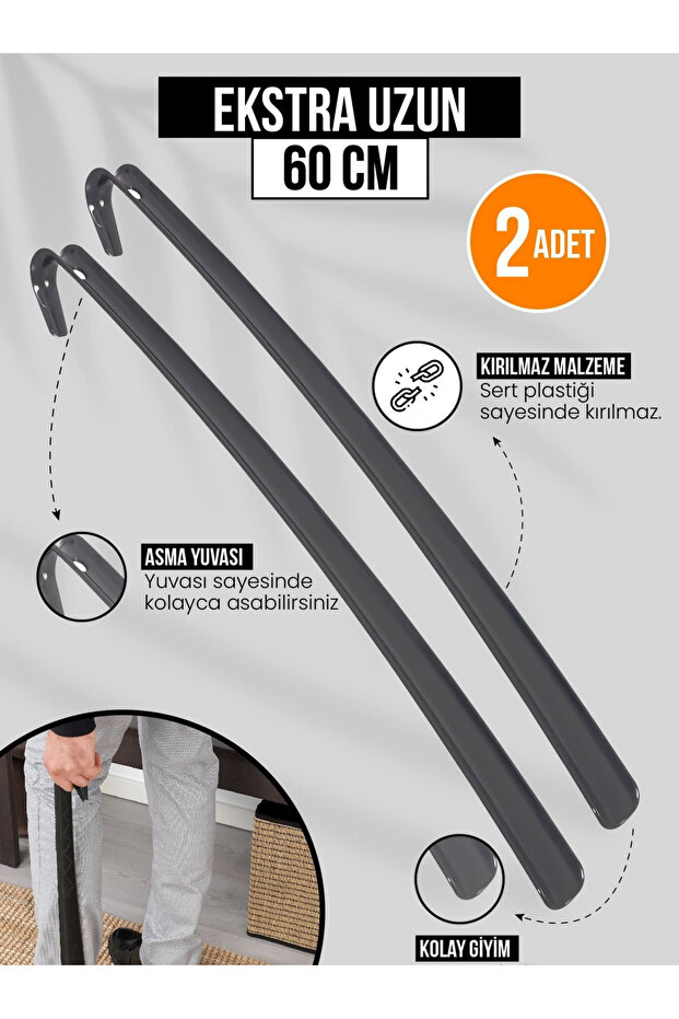 2 Adet 60 Cm Ayakkabı Çekeceği Sert Plastik Asılabilir Çekecek Yumuşak Kerata Uzun - 1