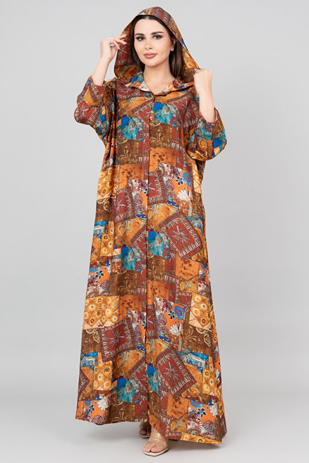 جلابية بغطاء للرأس مطبوعة بنمط - 1