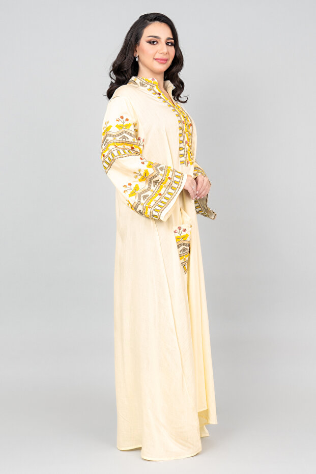 جلابية مطرزة سادة مع جيب - 3