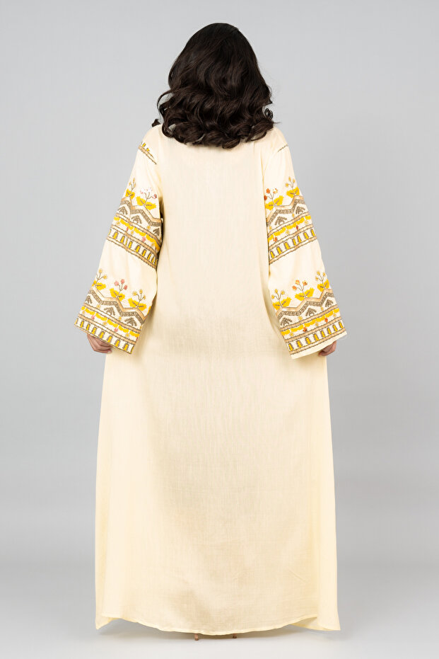 جلابية مطرزة سادة مع جيب - 4