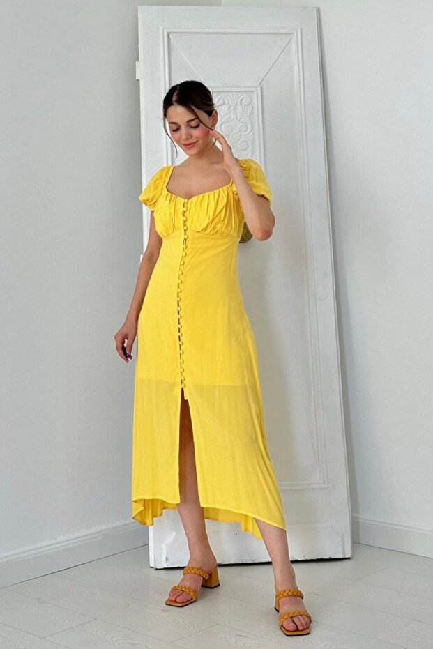 Sarı Prenses Yaka Elbise - 2