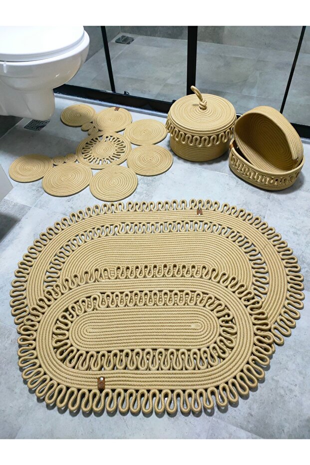 Jute,Bath Set,Bath Set,Bath Mat, Mat Set,Makeup Basket,Detergent Basket,Toilet Seat Mat