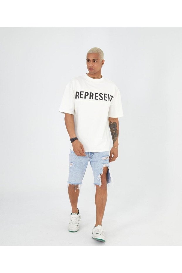 Large Size Represent Owners' Club Printed Oversize Cotton T-shirt with Chest Detail
