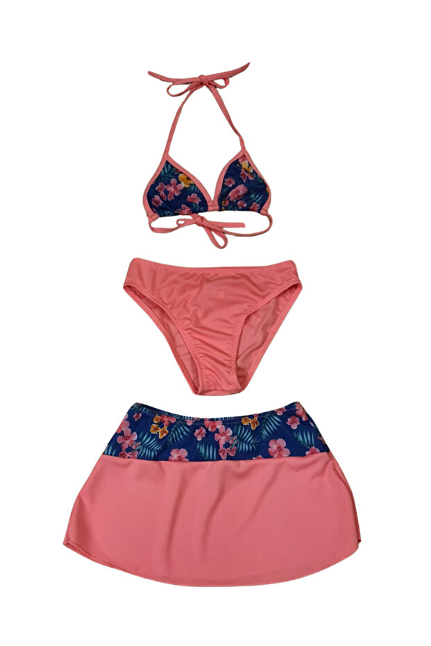 Glowzia Closed Pink Girls Bikini Set with Skirt