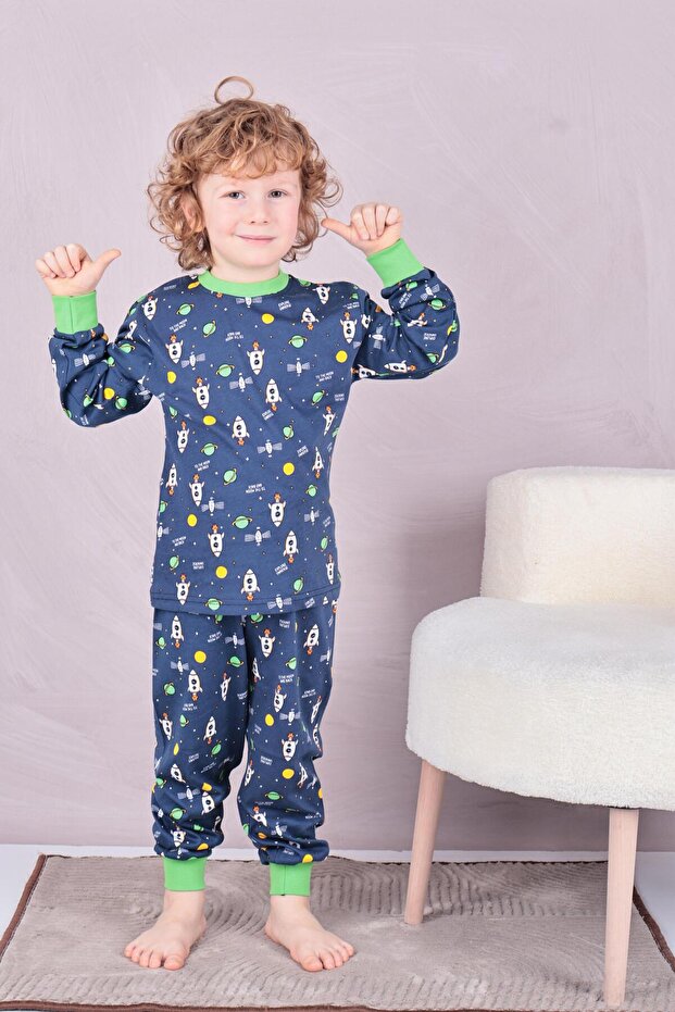 Boy/Baby 100% Cotton Pajama Set 1850-Navy Blue Green