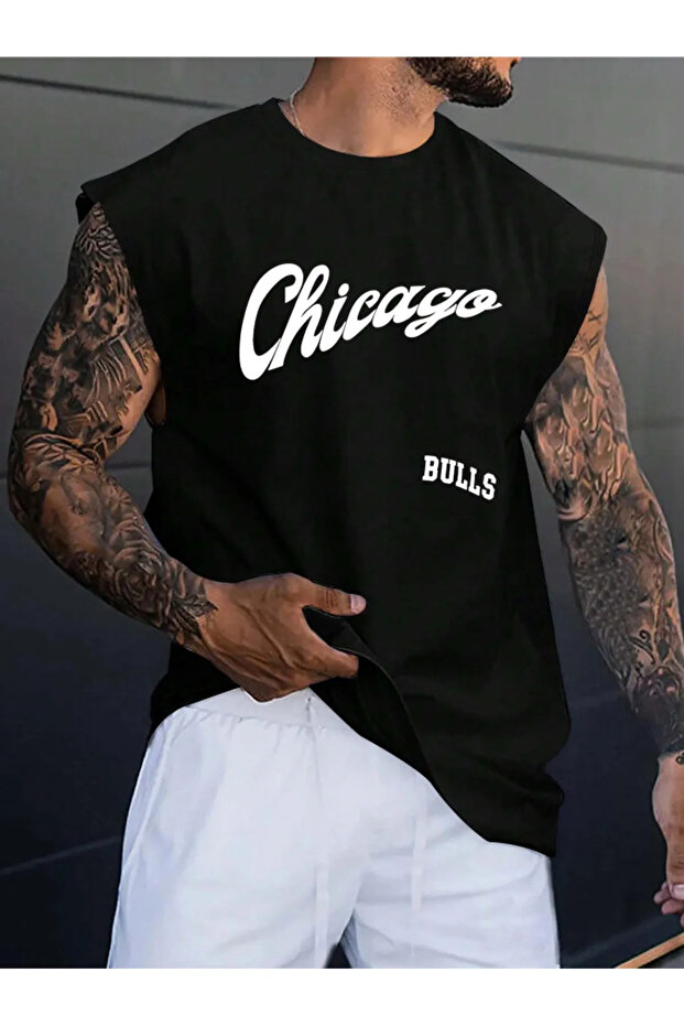 Unisex Large Size Chicago Printed Oversize Sleeveless Tshirt