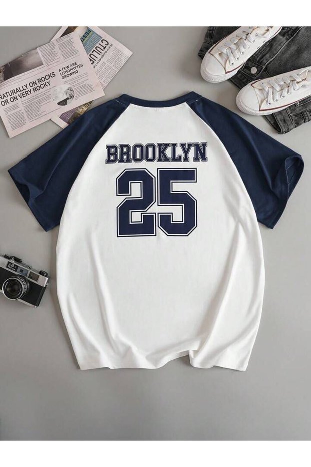 Unisex Large Size Brooklyn 25 Printed Colored Oversize T-shirt with Sleeves