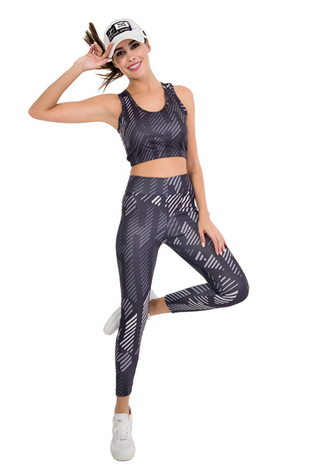 Women's Athlete High Waist Leggings and Thick Straps Crop Top Bustier 2 Piece Set